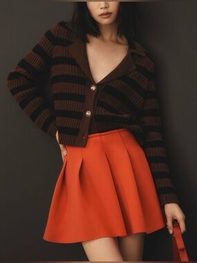 Anthropologie Maeve Pleated Scuba Mini Skirt Red XS Preppy Chic Dark Academia